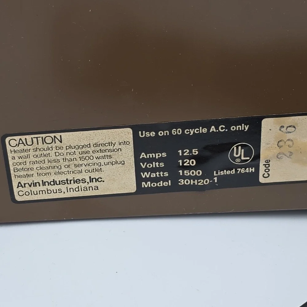 Vintage Arvin 1500 Watt Auto Fan Forced Heat Space Heater Model 30H20-1 Tested